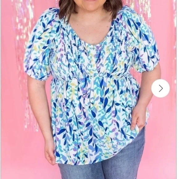 Jodifl Shades Of Blue Smocked Blouse - Picture 7 of 8